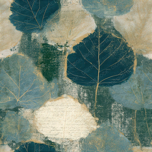 Etching Pressed Leaves Teal Bone Seamless Digital Paper Pack (DDD013530)