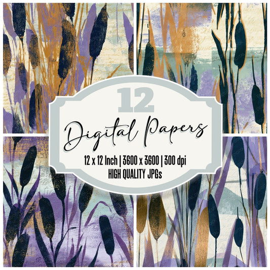 Letterpress Bulrush Lilac Mint Seamless Digital Paper Pack (DDD013531)