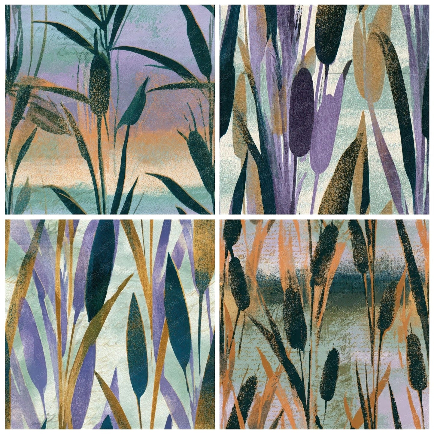 Letterpress Bulrush Lilac Mint Seamless Digital Paper Pack (DDD013531)