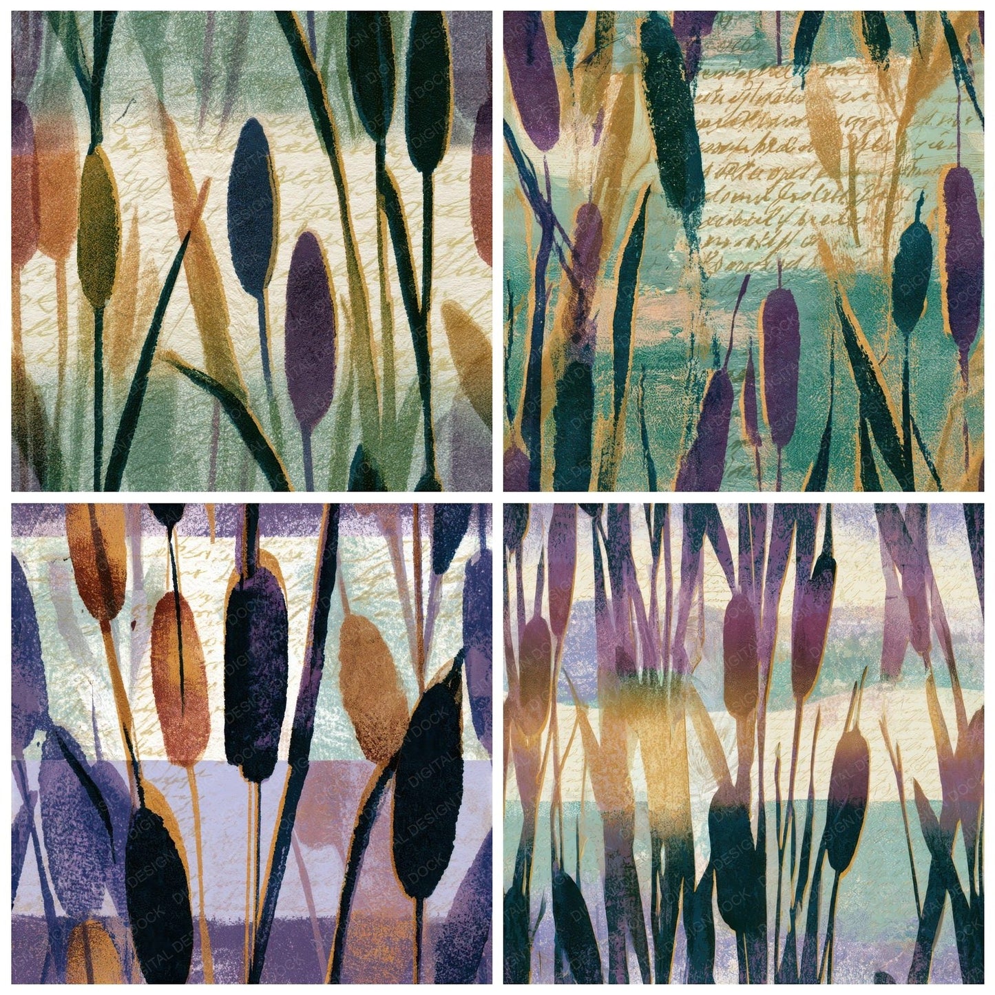 Letterpress Bulrush Lilac Mint Seamless Digital Paper Pack (DDD013531)
