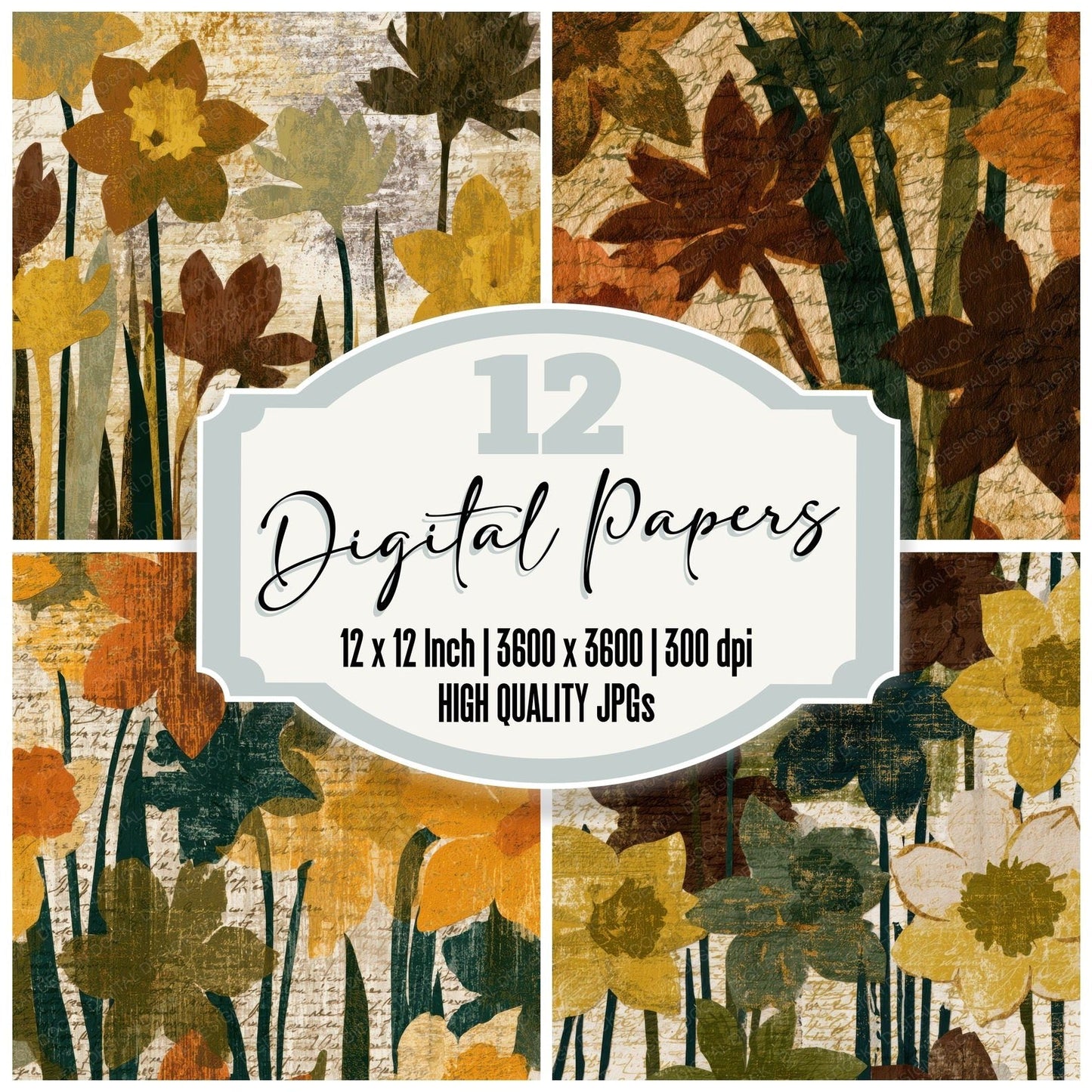 Papercut Daffodils Moss Bark Digital Paper Pack (DDD013535)