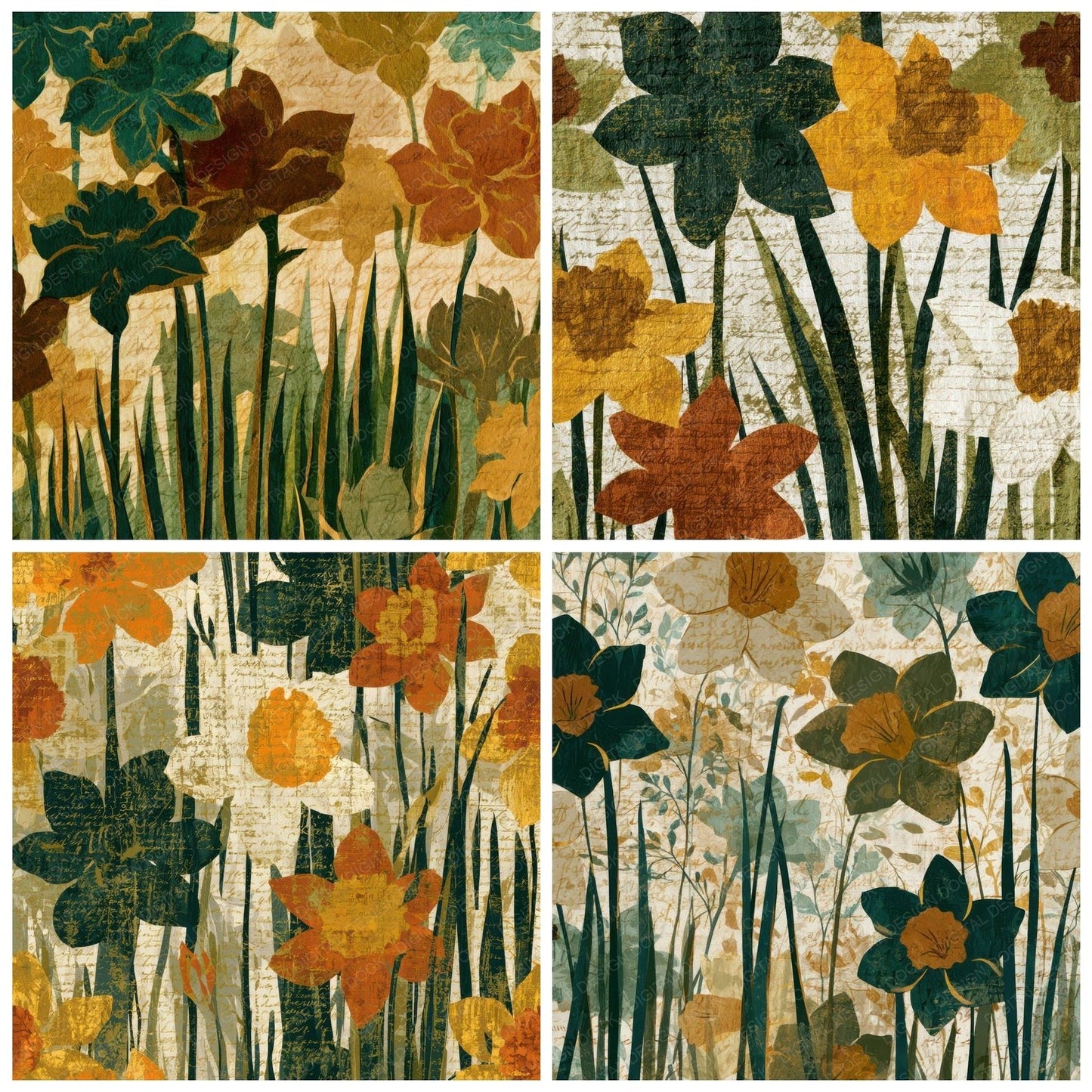 Papercut Daffodils Moss Bark Digital Paper Pack (DDD013535)