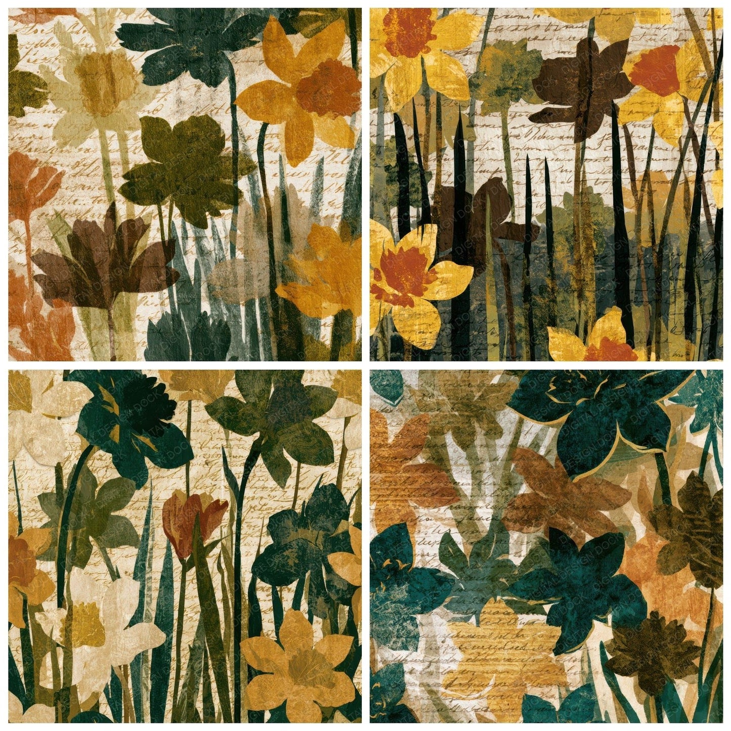 Papercut Daffodils Moss Bark Digital Paper Pack (DDD013535)