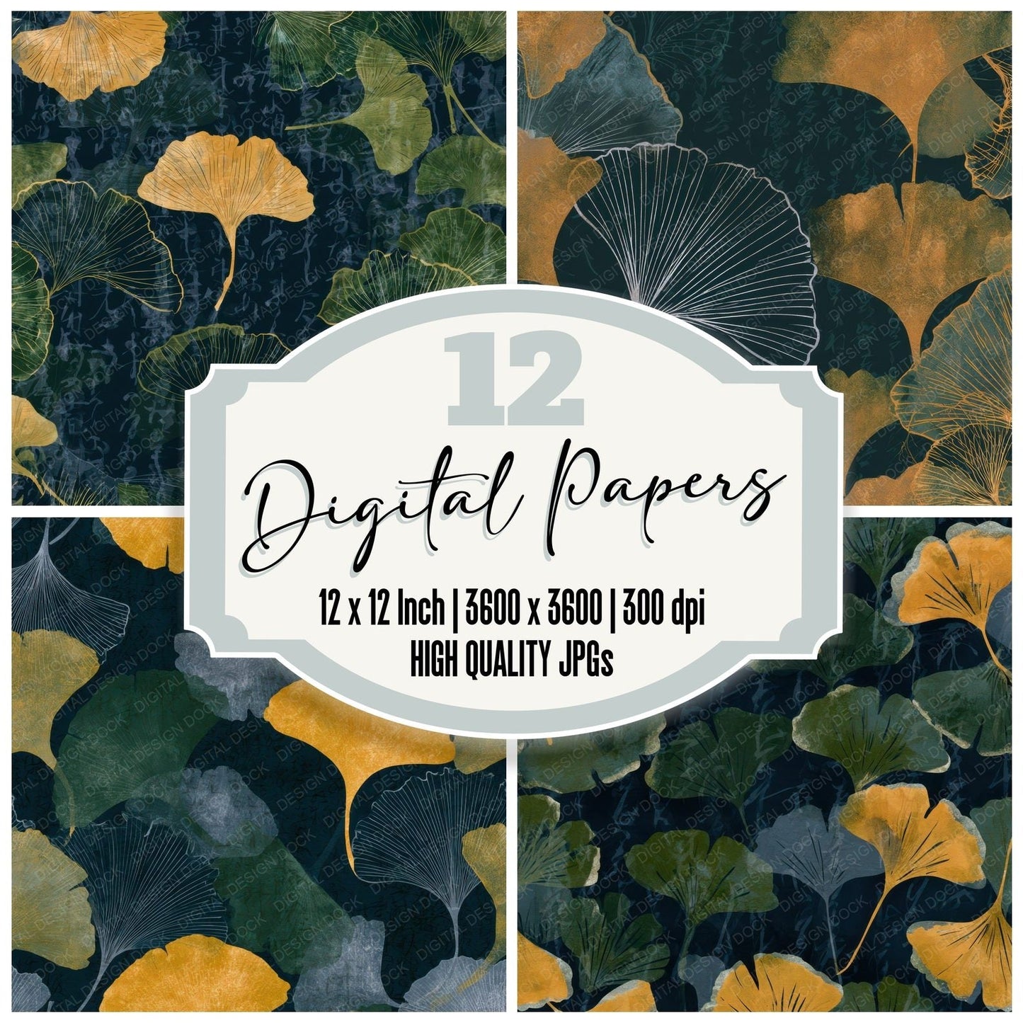 Papercut Gingko Palm Green Ochre Digital Paper Pack (DDD013536)