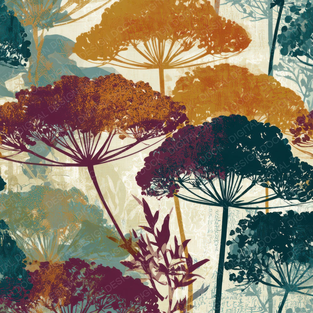 Screenprint Queen Annes Lace Ochre Plum Teal Digital Paper Pack (DDD013537)