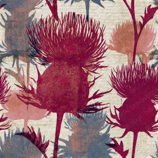 Woodblock Thistle Cherry Currant Seamless Digital Paper Pack (DDD013539)