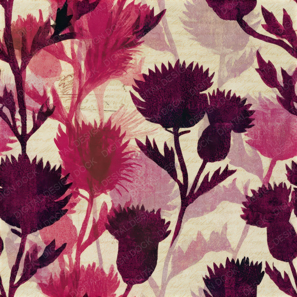 Woodblock Thistle Cherry Currant Seamless Digital Paper Pack (DDD013539)