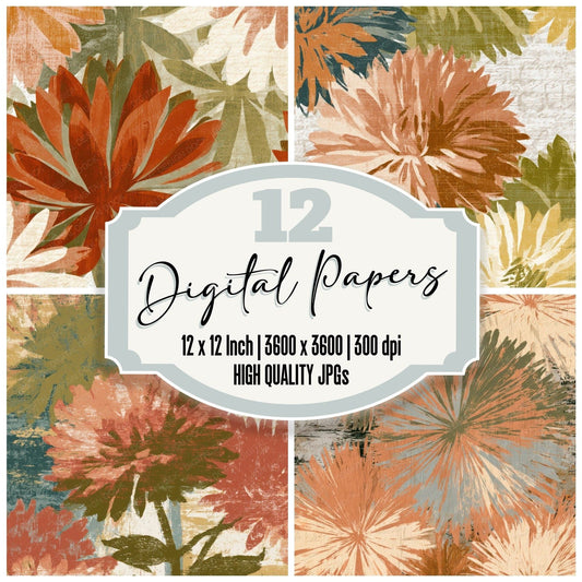 Woodcut Asters Terracotta Olive Digital Paper Pack (DDD013540)