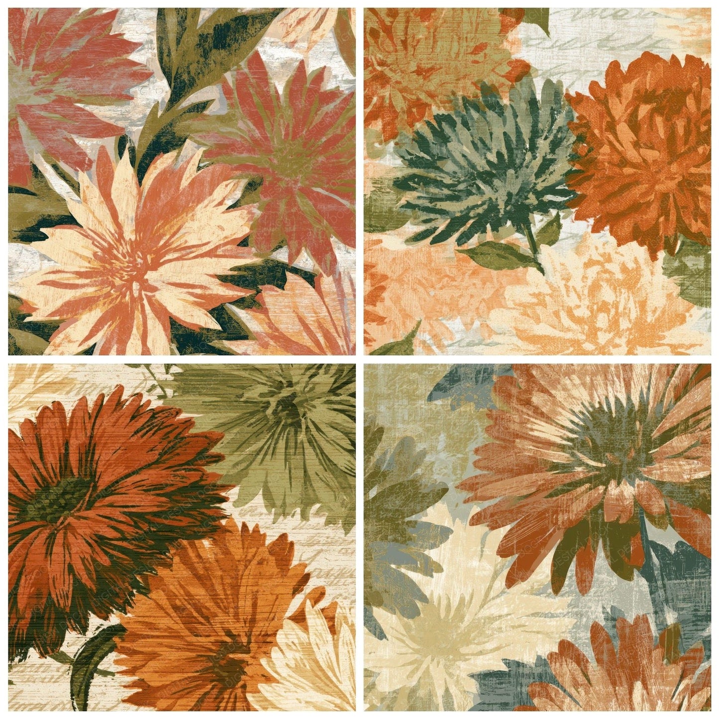 Woodcut Asters Terracotta Olive Digital Paper Pack (DDD013540)