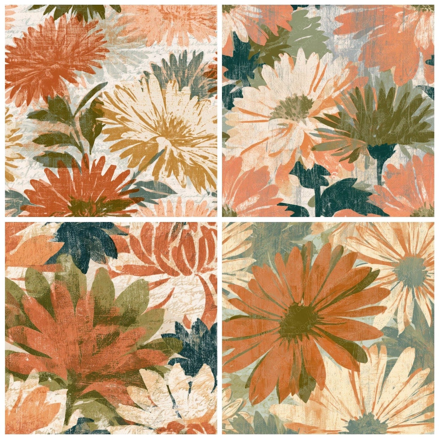 Woodcut Asters Terracotta Olive Digital Paper Pack (DDD013540)