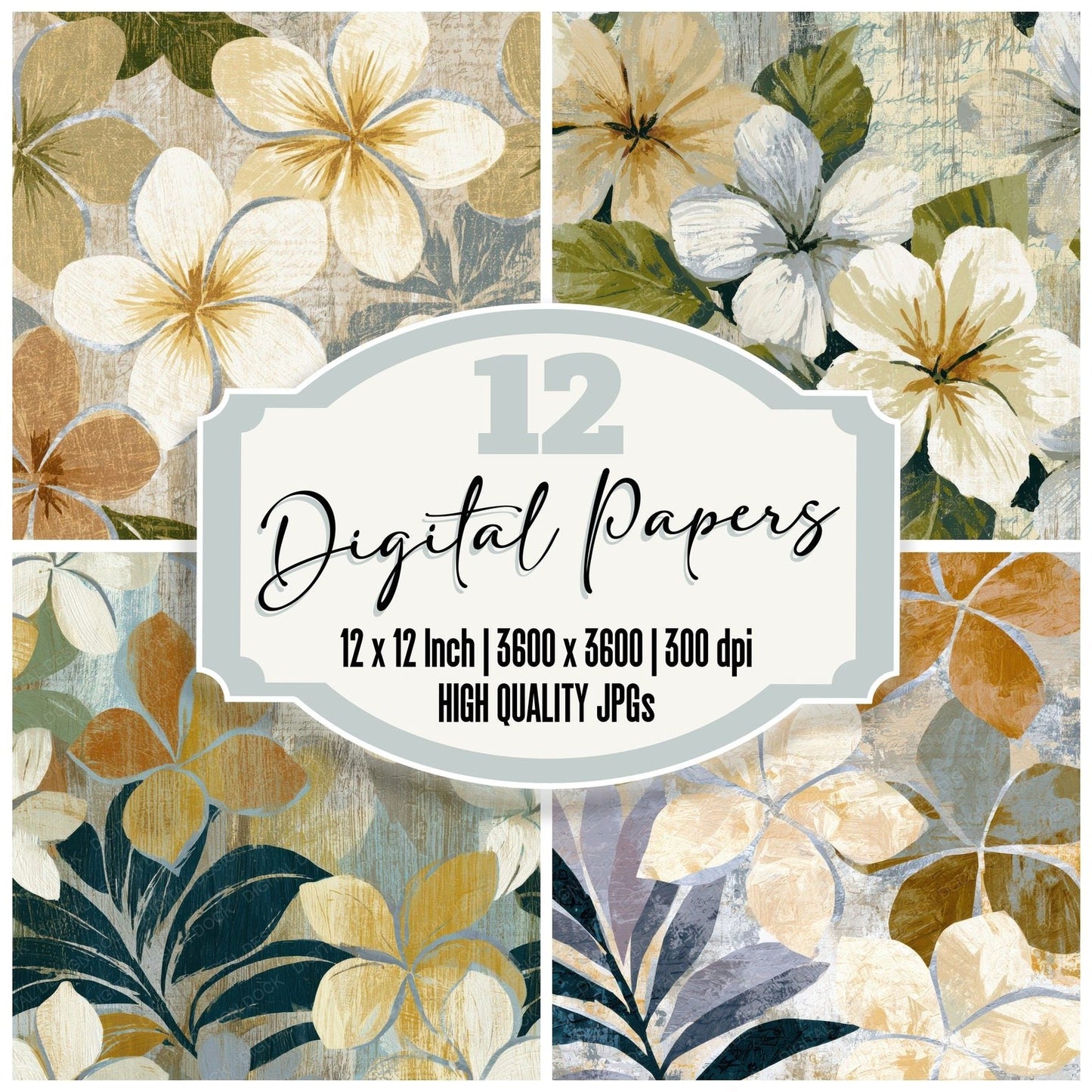 Woodcut Frangipani Oyster Clay Digital Paper Pack (DDD013541)