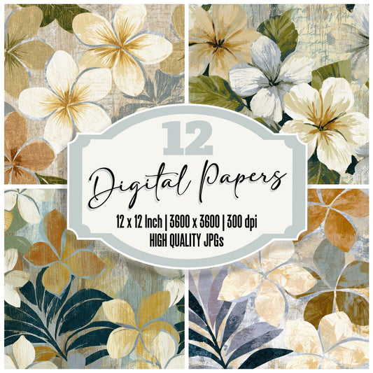 Woodcut Frangipani Oyster Clay Digital Paper Pack (DDD013541)