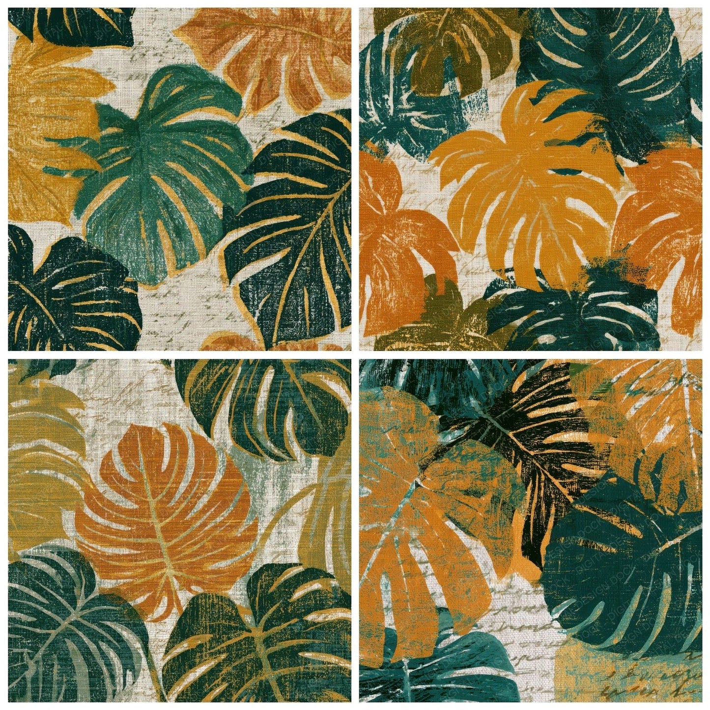 Woodcut Philodendron Amber Forest Digital Paper Pack (DDD013542)