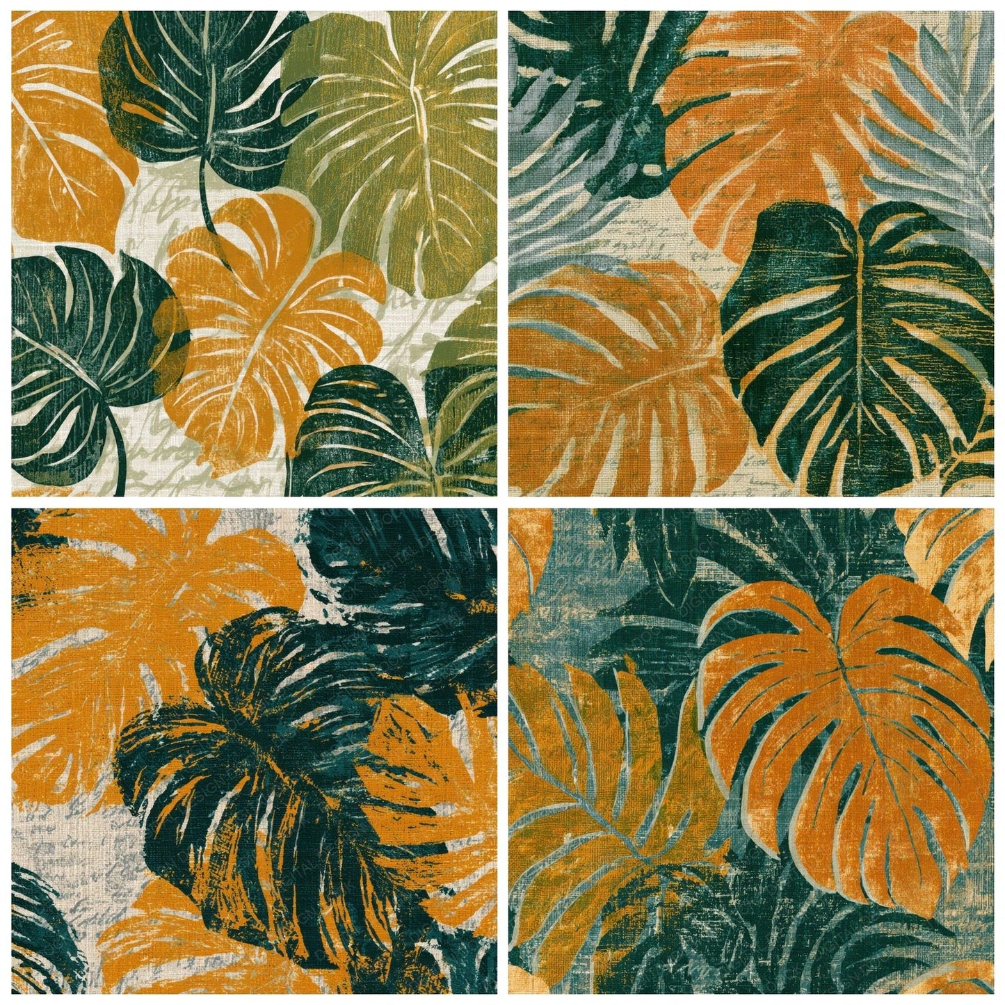 Woodcut Philodendron Amber Forest Digital Paper Pack (DDD013542)