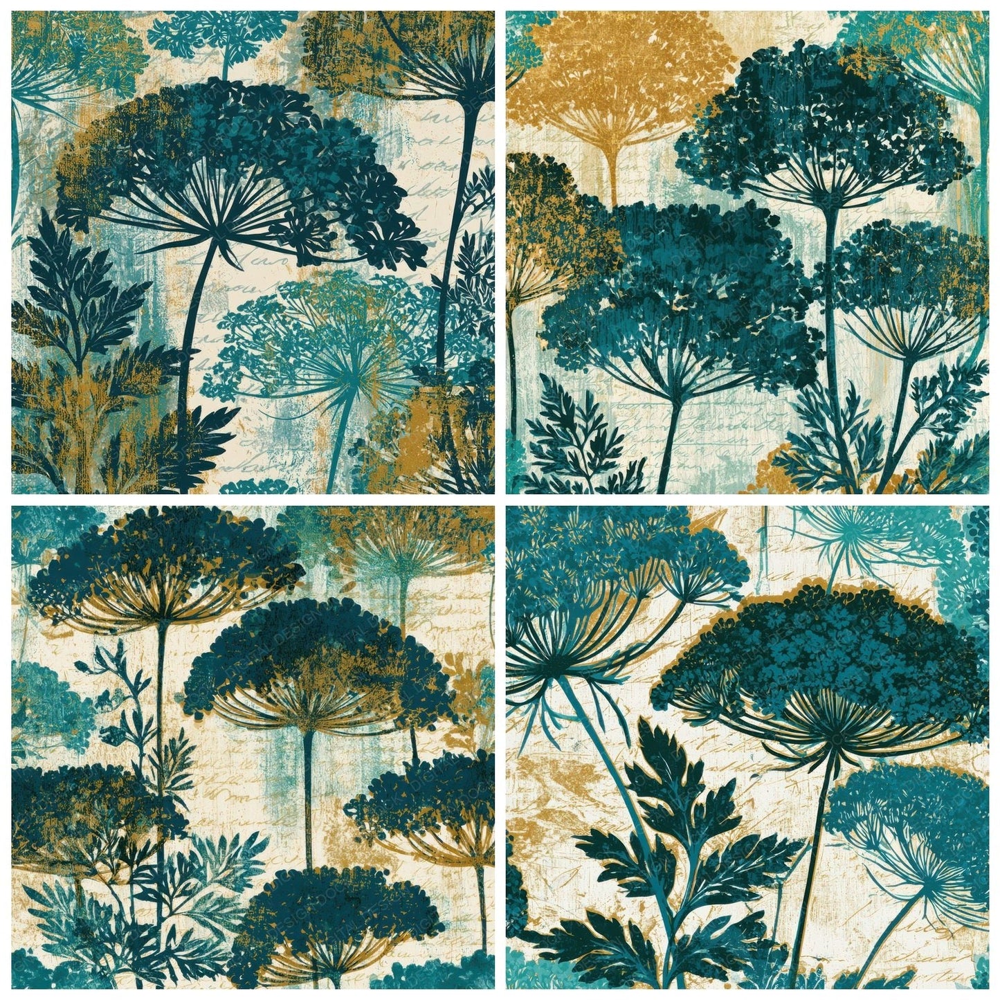 Woodcut Queen Annes Lace Malachite Teal Digital Paper Pack (DDD013543)