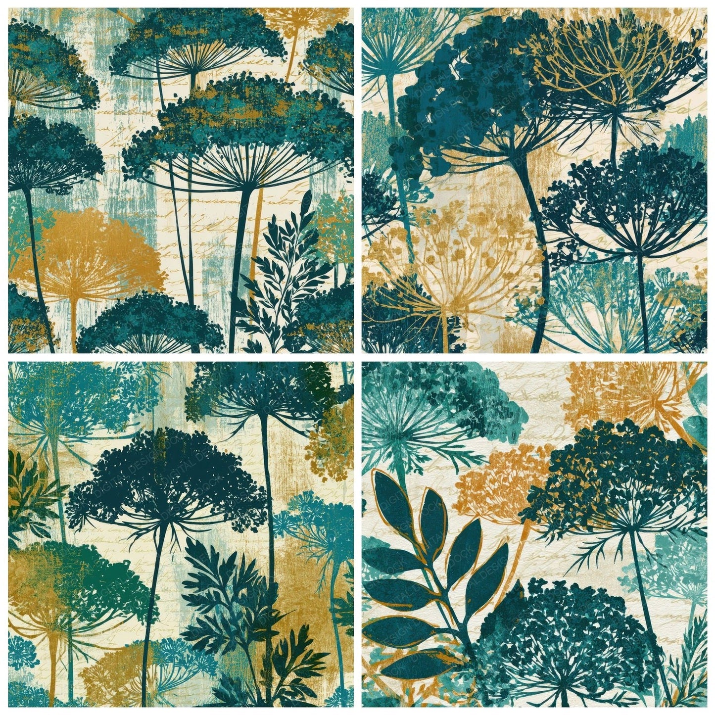 Woodcut Queen Annes Lace Malachite Teal Digital Paper Pack (DDD013543)