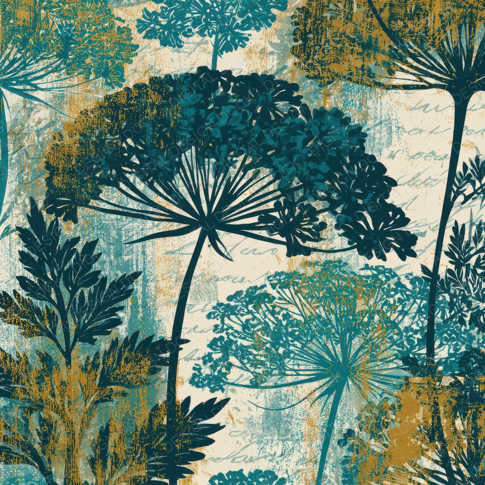 Woodcut Queen Annes Lace Malachite Teal Digital Paper Pack (DDD013543)