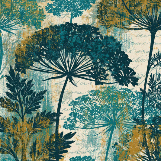 Woodcut Queen Annes Lace Malachite Teal Digital Paper Pack (DDD013543)