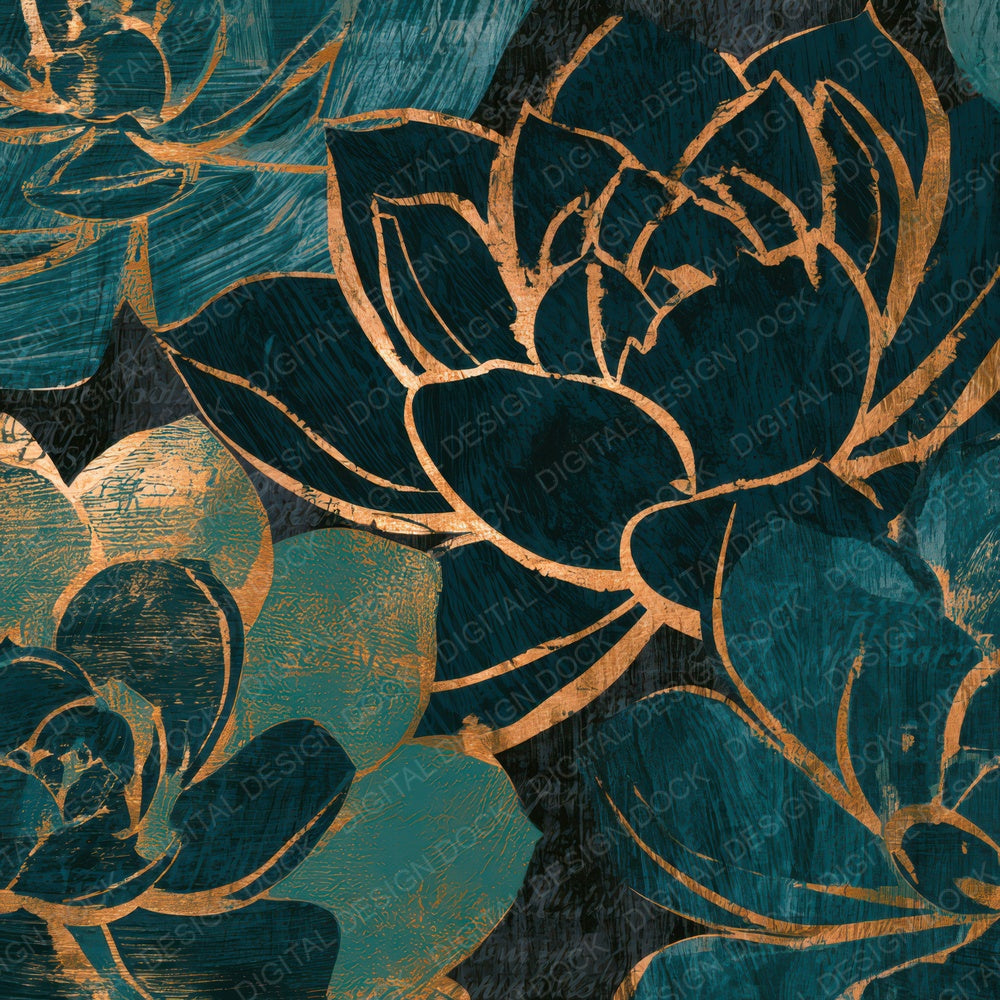 Woodcut Succulents Teal Brass Digital Paper Pack (DDD013544)