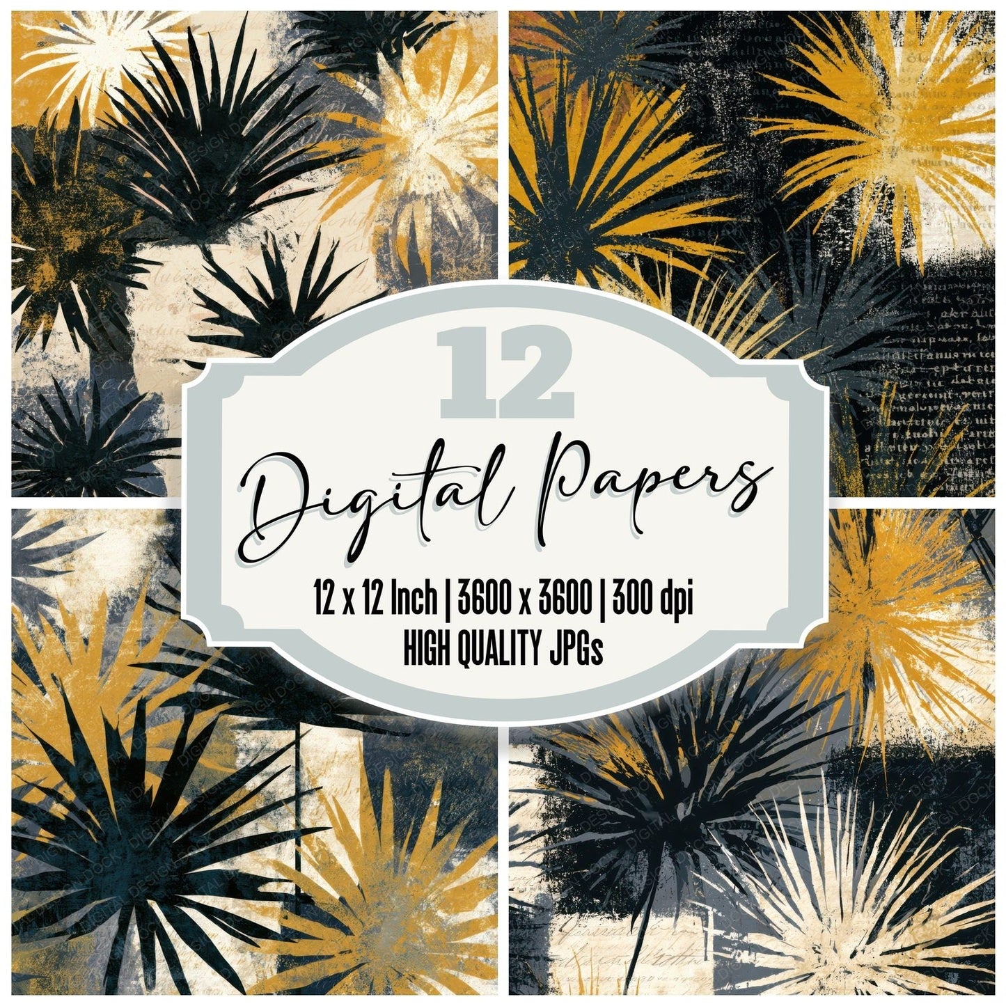 Blueprint Air Plants Cream Mustard Digital Paper Pack (DDD013545)