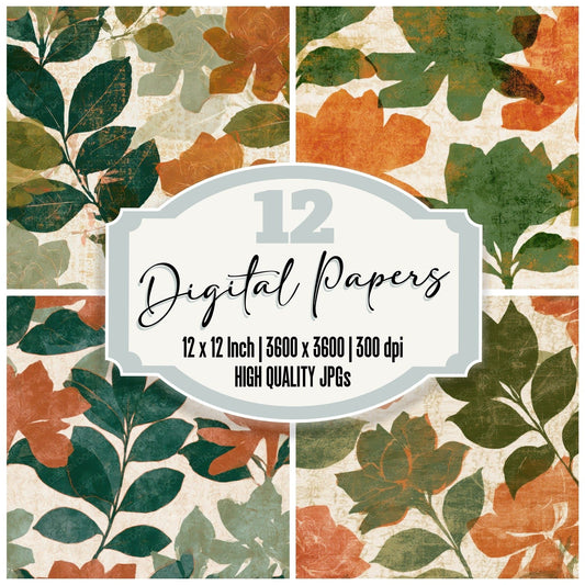 Blueprint Gardenias Avocado Burnt Orange Digital Paper Pack (DDD013546)
