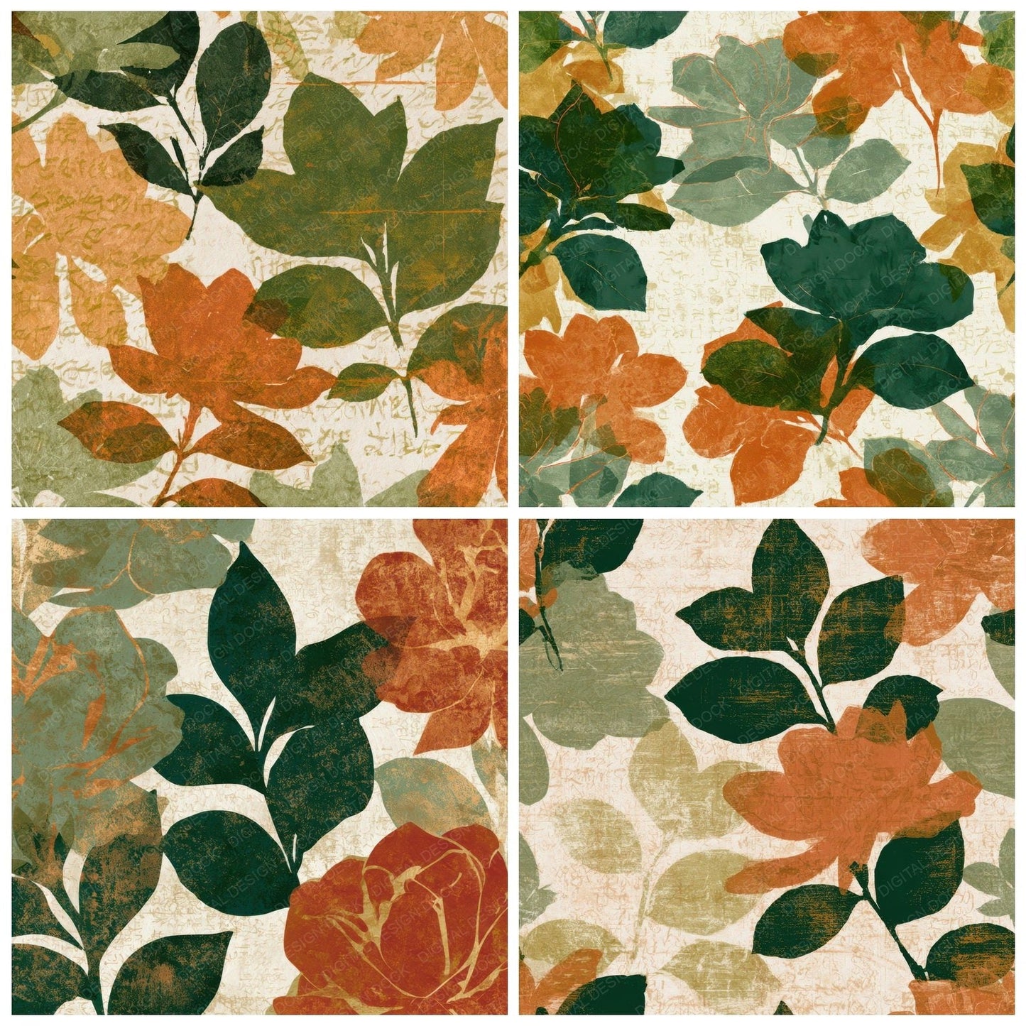 Blueprint Gardenias Avocado Burnt Orange Digital Paper Pack (DDD013546)