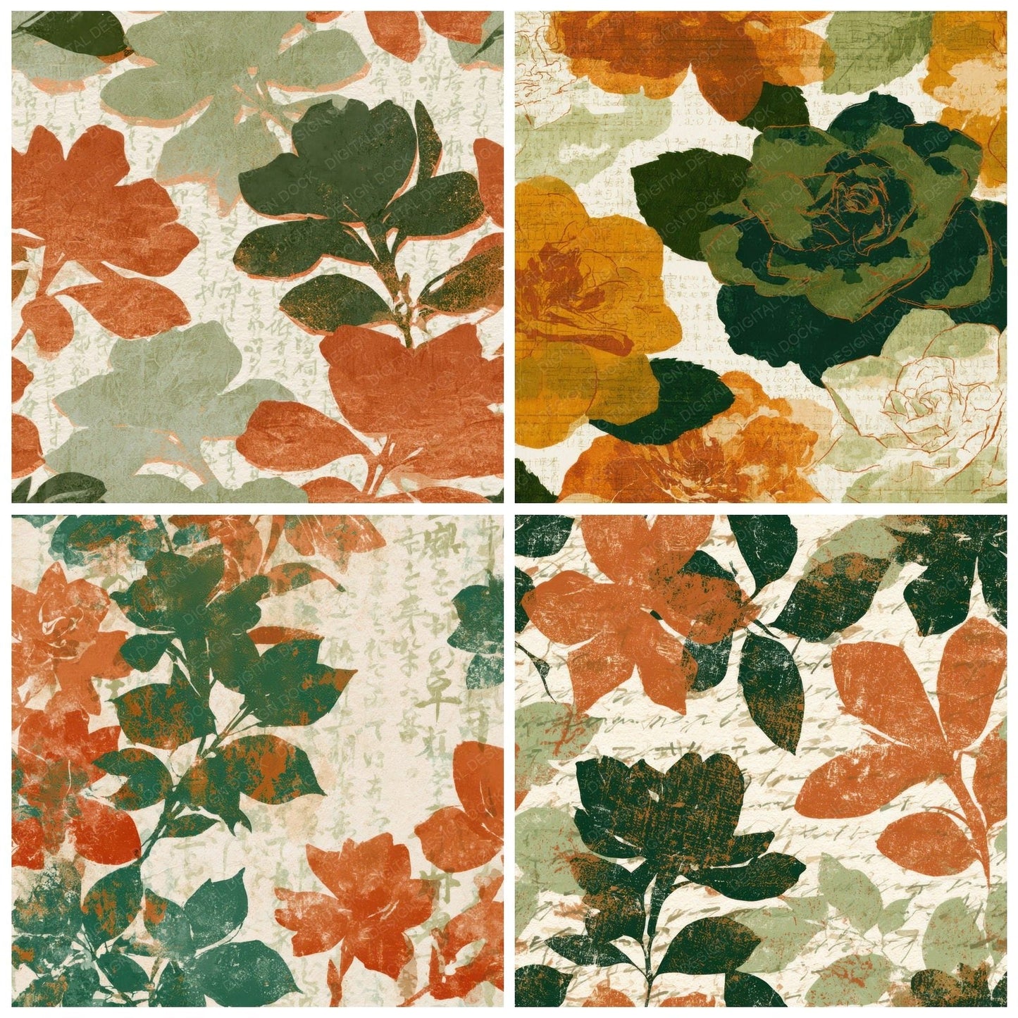 Blueprint Gardenias Avocado Burnt Orange Digital Paper Pack (DDD013546)