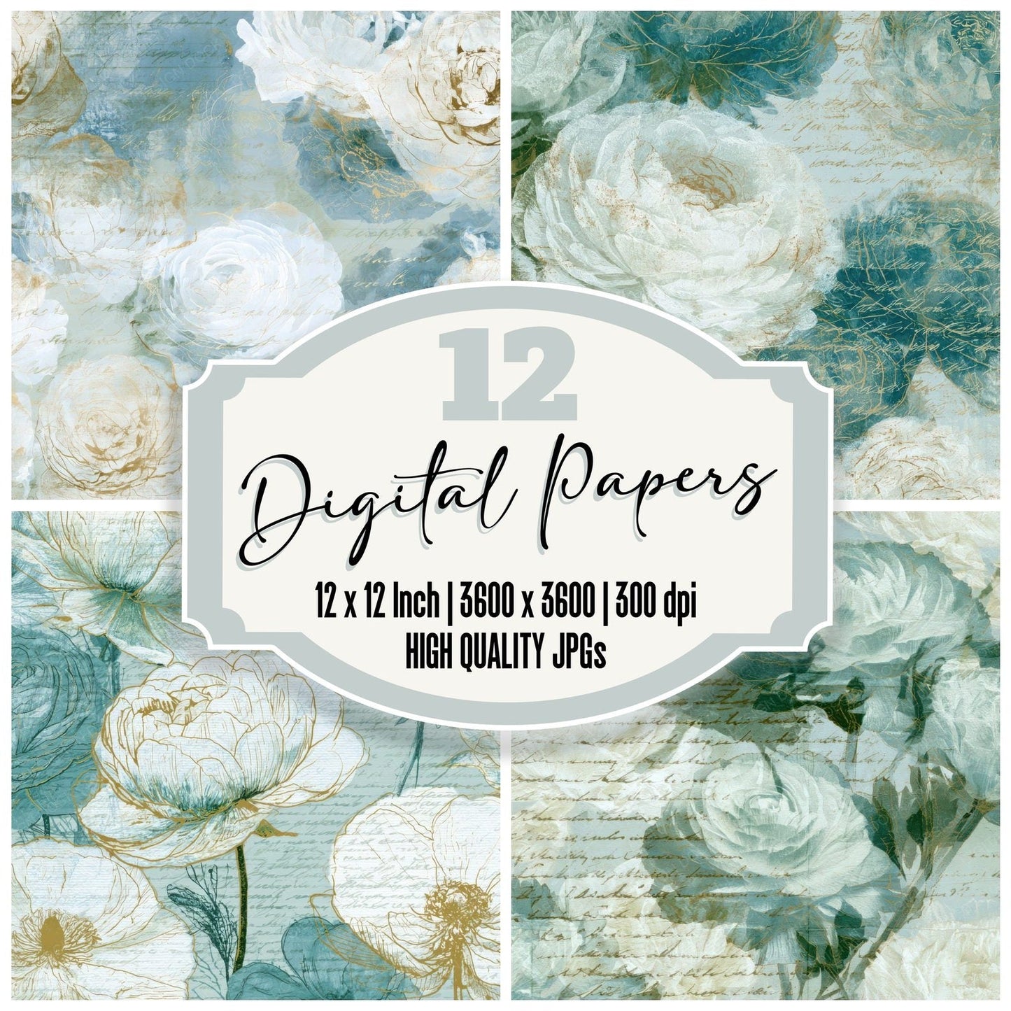 Blueprint Ranunculus Seafoam Digital Paper Pack (DDD013547)