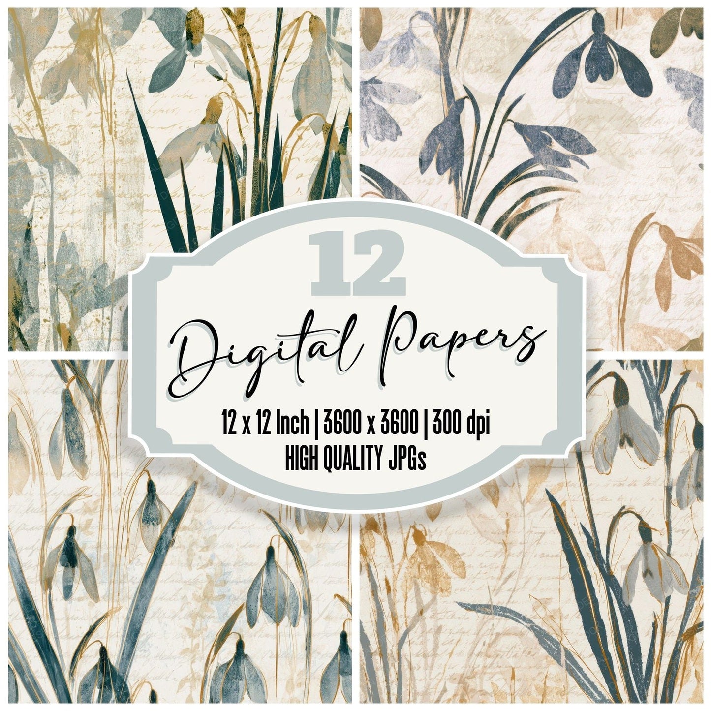 Blueprint Snowdrops Slate Sand Digital Paper Pack (DDD013548)