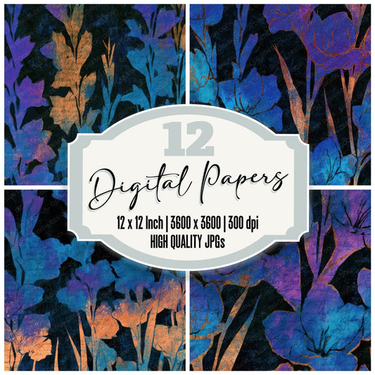 Letterpress Gladioli Cyan Violet Digital Paper Pack (DDD013552)