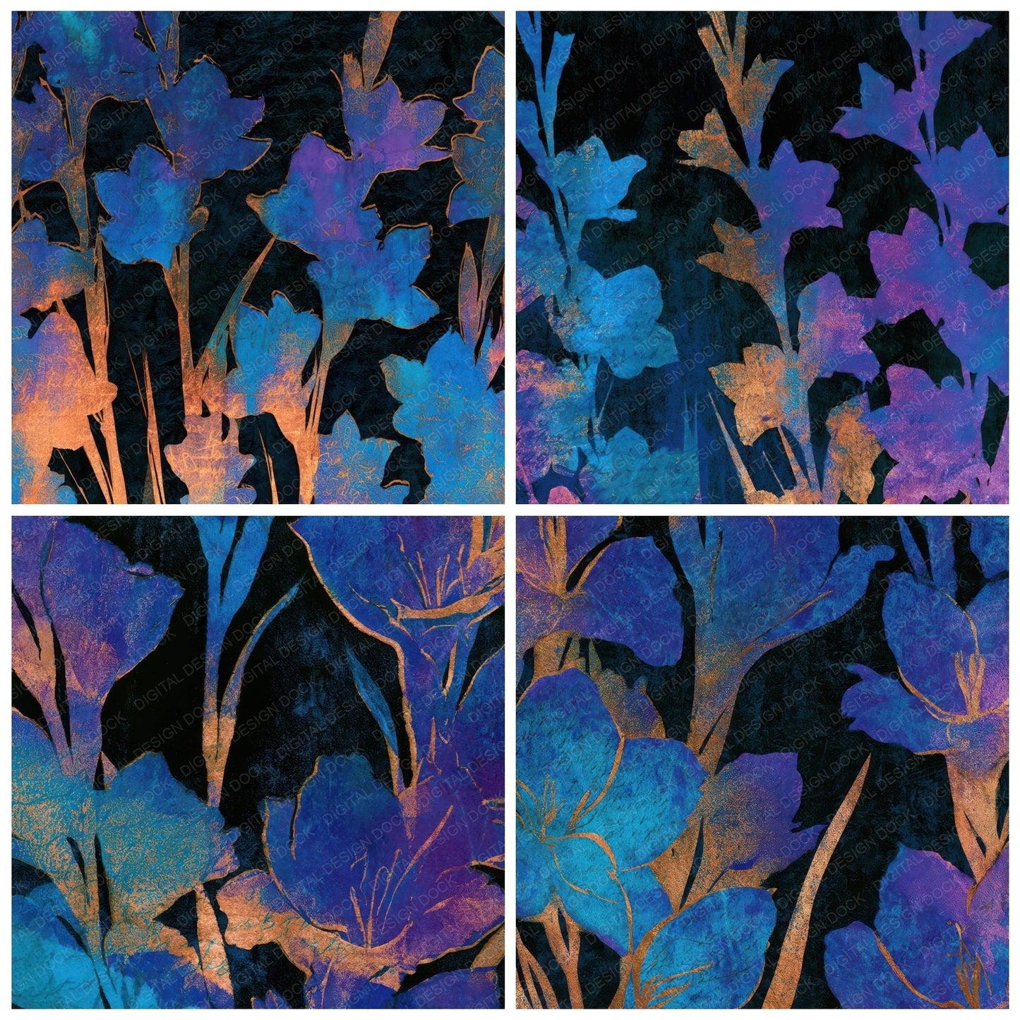Letterpress Gladioli Cyan Violet Digital Paper Pack (DDD013552)