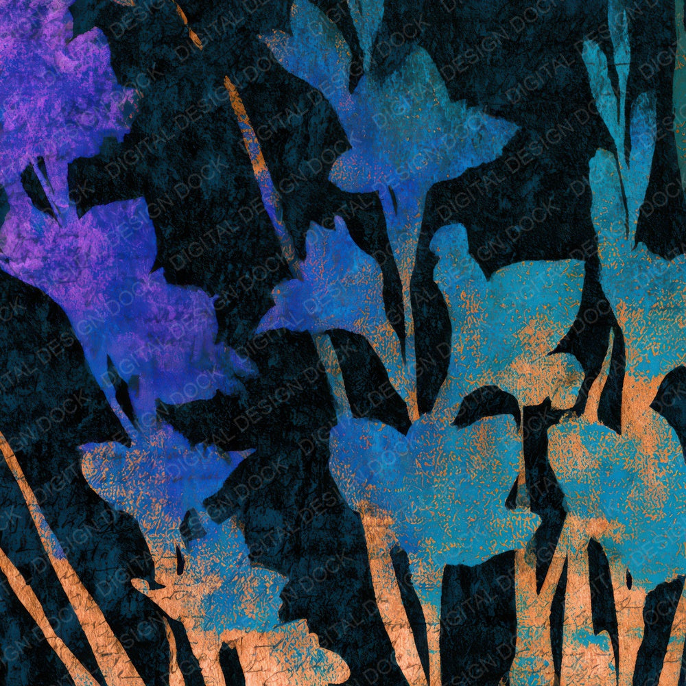 Letterpress Gladioli Cyan Violet Digital Paper Pack (DDD013552)
