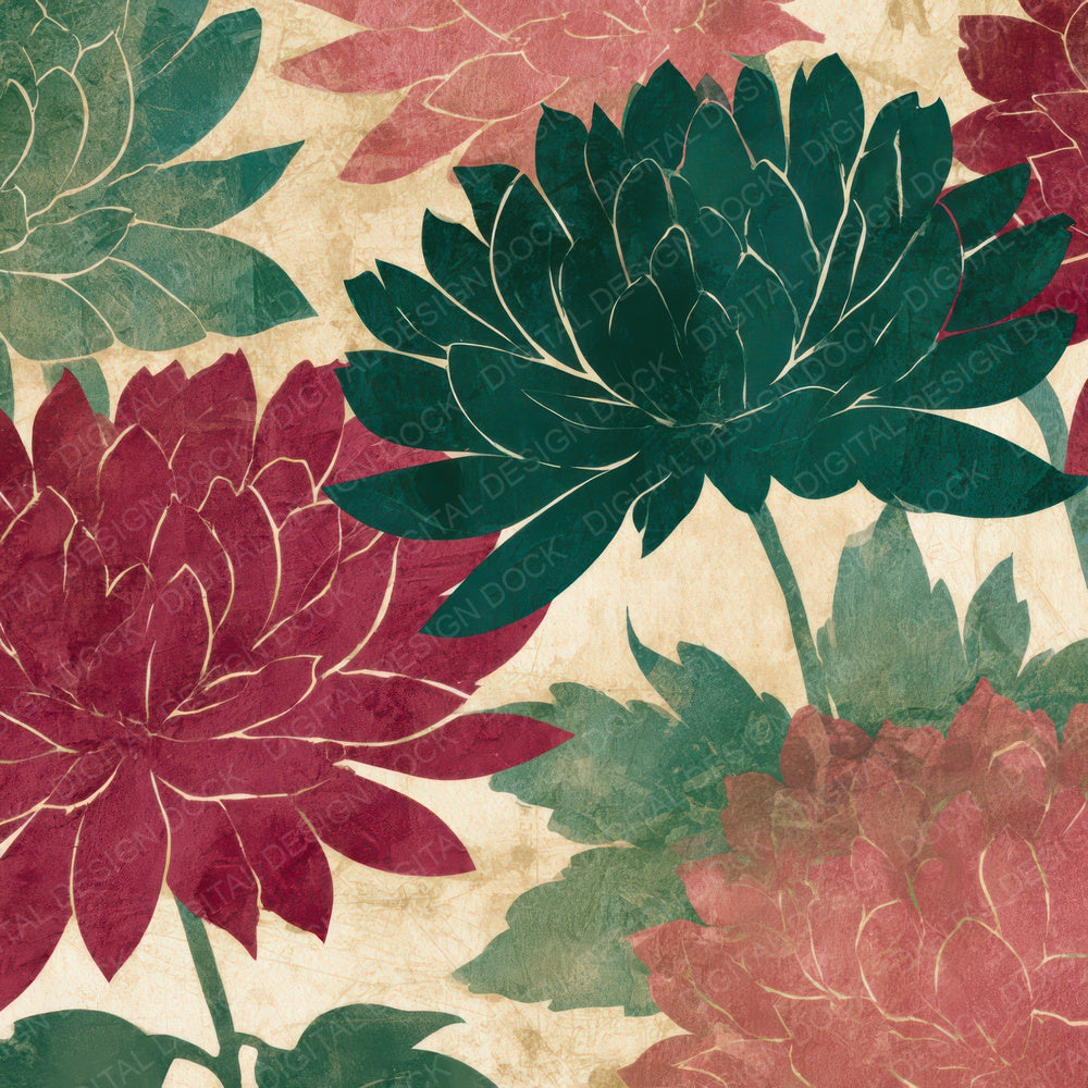 Papercut Chrysanthemums Malachite Burgundy Digital Paper Pack (DDD013553)
