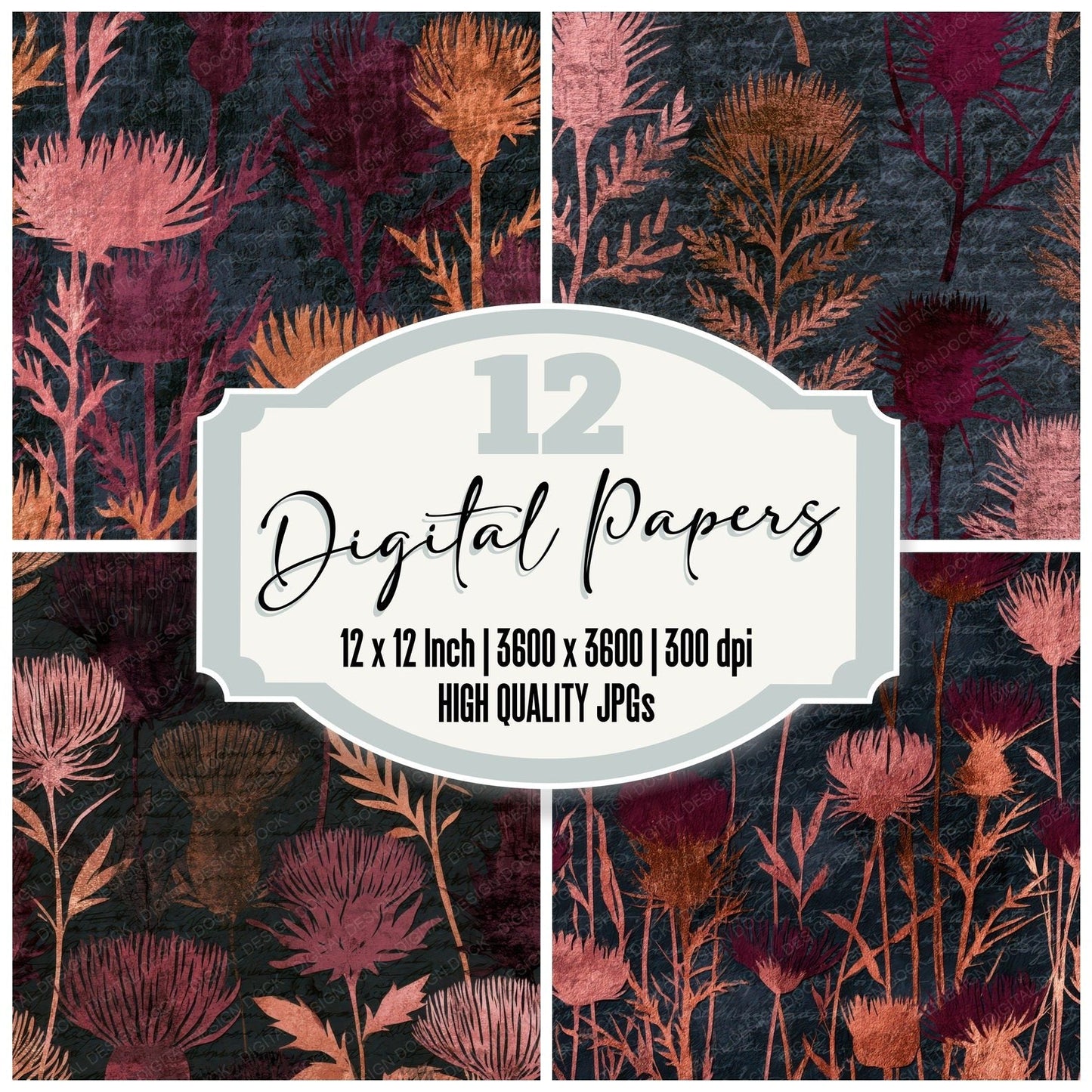 Papercut Thistle Blush Charcoal Digital Paper Pack (DDD013554)