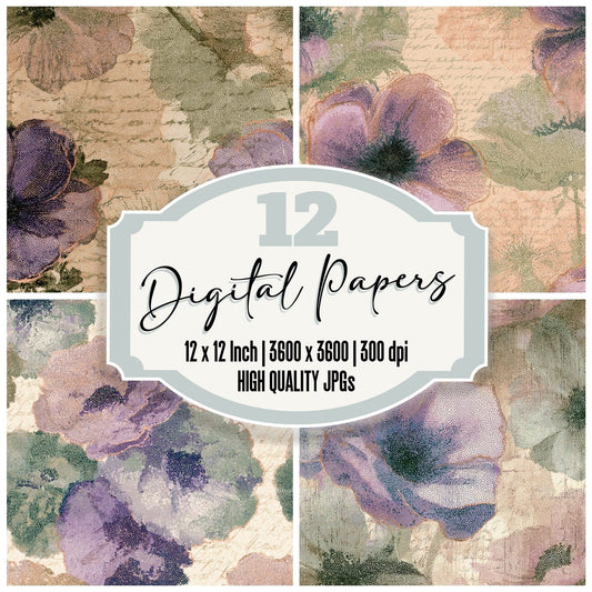 Pointillism Anemones Lilac Sage Digital Paper Pack (DDD013555)