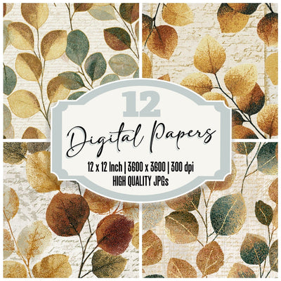 Pointillism Eucalyptus Gold Bone Digital Paper Pack (DDD013556)