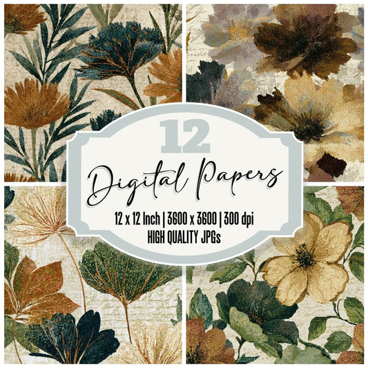 Pointillism Wildflowers Moss Bark Digital Paper Pack (DDD013558)