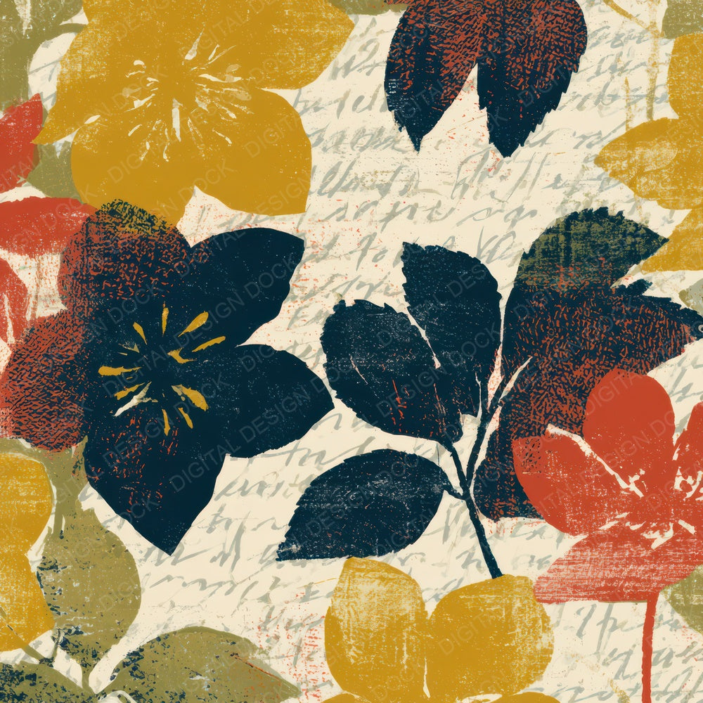 Screenprint Hellebores Mustard Navy Tomato Digital Paper Pack (DDD013559)