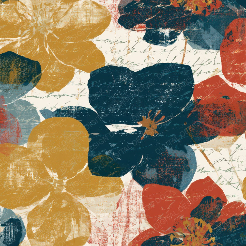 Screenprint Hellebores Mustard Navy Tomato Digital Paper Pack (DDD013559)