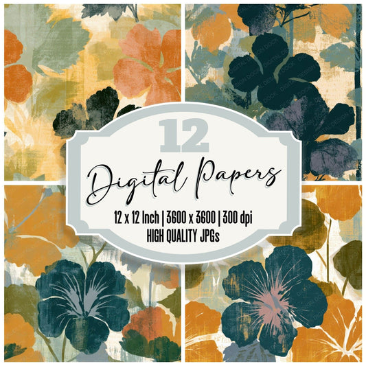 Screenprint Hibiscus Amber Sage Seamless Digital Paper Pack (DDD013560)