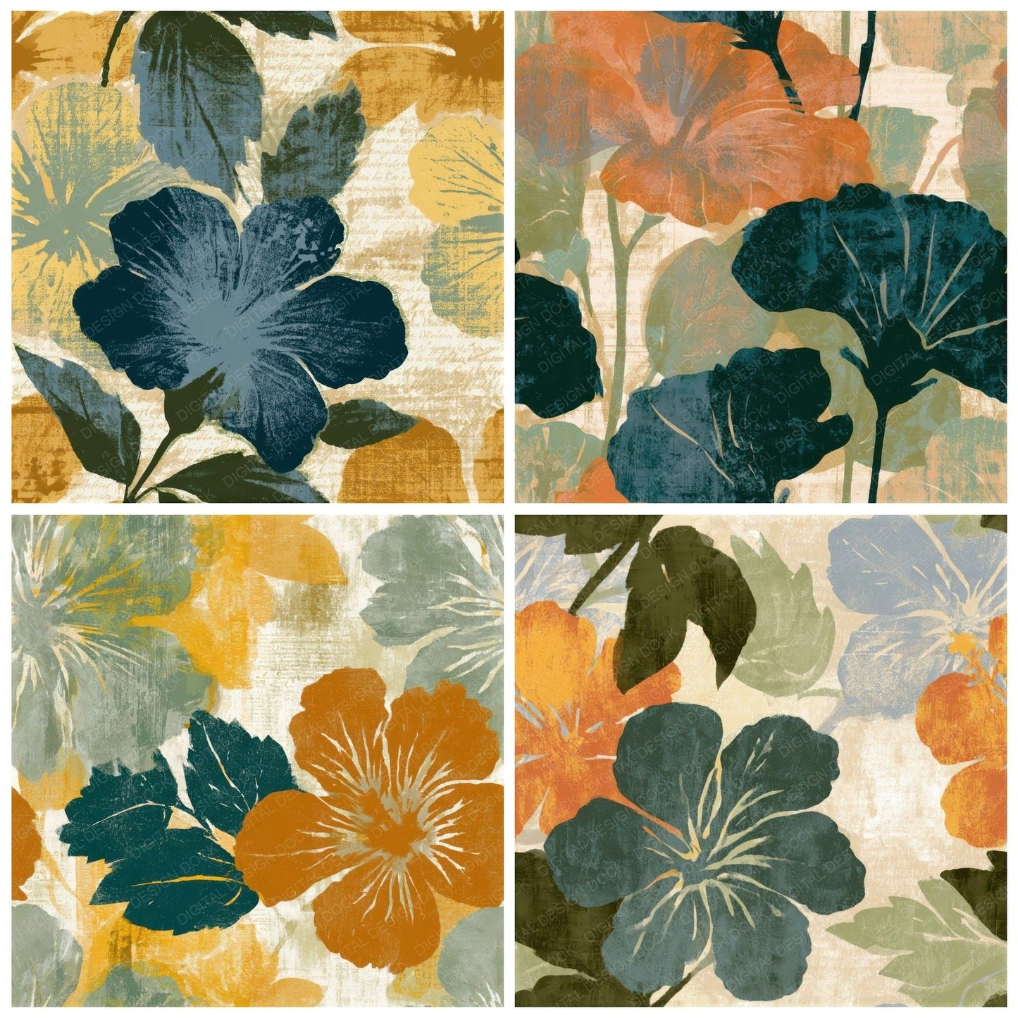 Screenprint Hibiscus Amber Sage Seamless Digital Paper Pack (DDD013560)
