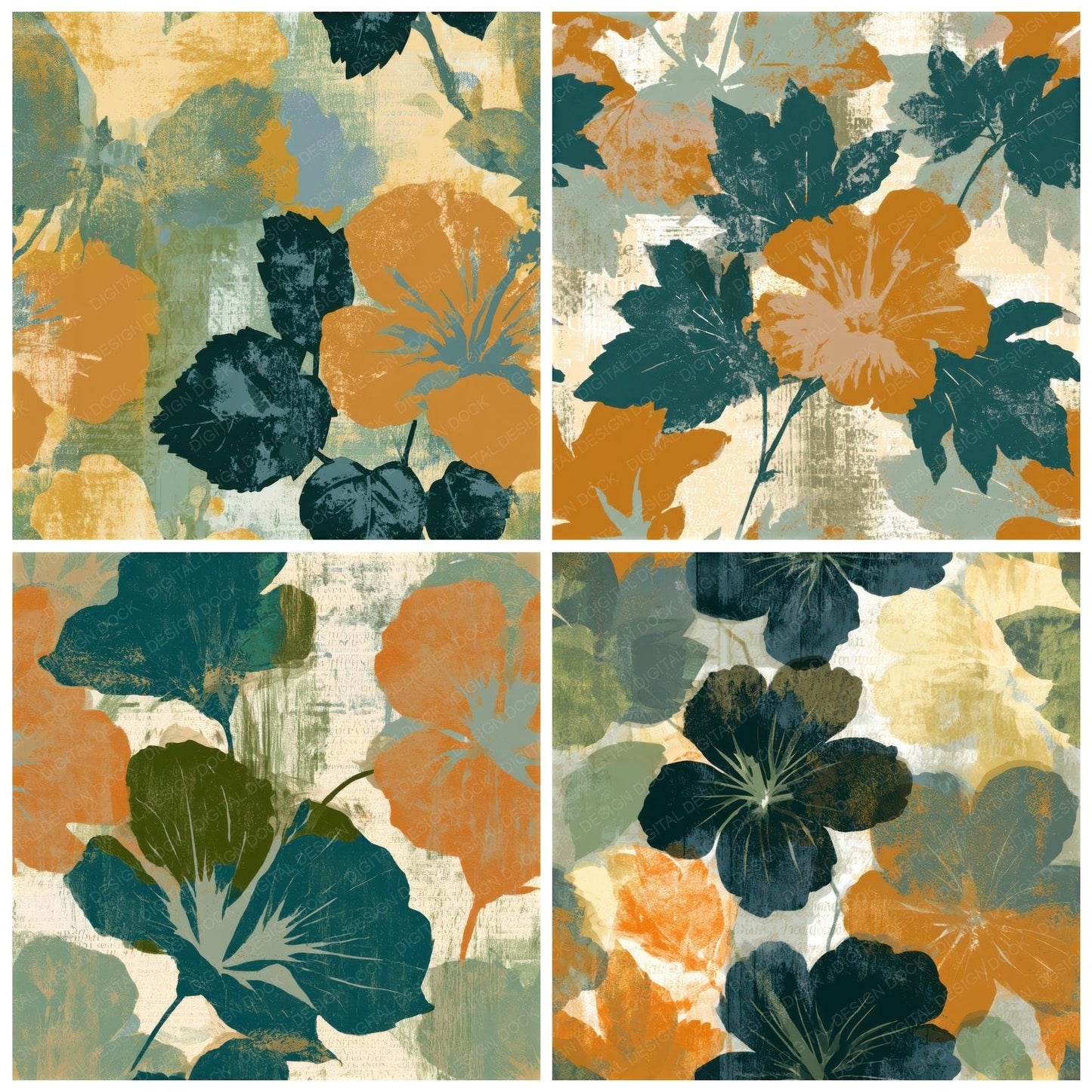 Screenprint Hibiscus Amber Sage Seamless Digital Paper Pack (DDD013560)