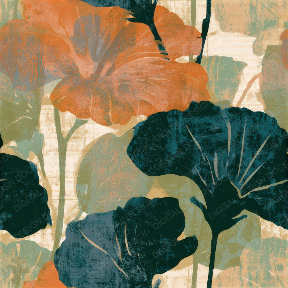 Screenprint Hibiscus Amber Sage Seamless Digital Paper Pack (DDD013560)