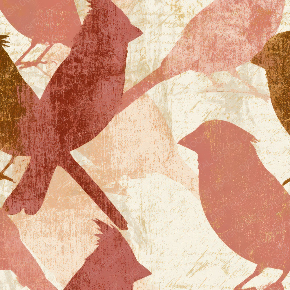 Woodblock Cardinals Dusty Pink Cream Digital Paper Pack (DDD013561)