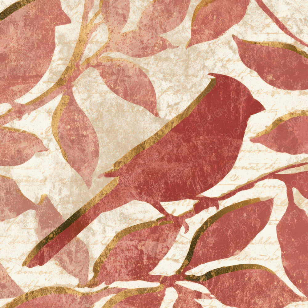 Woodblock Cardinals Dusty Pink Cream Digital Paper Pack (DDD013561)