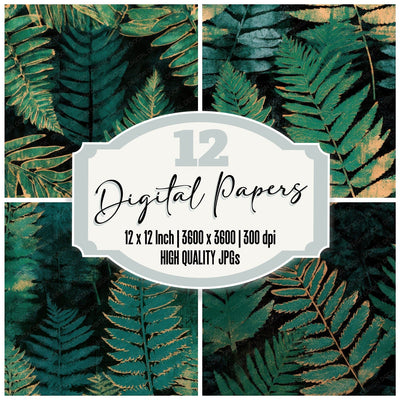 Woodblock Fern Emerald Chartreuse Seamless Digital Paper Pack (DDD013562)