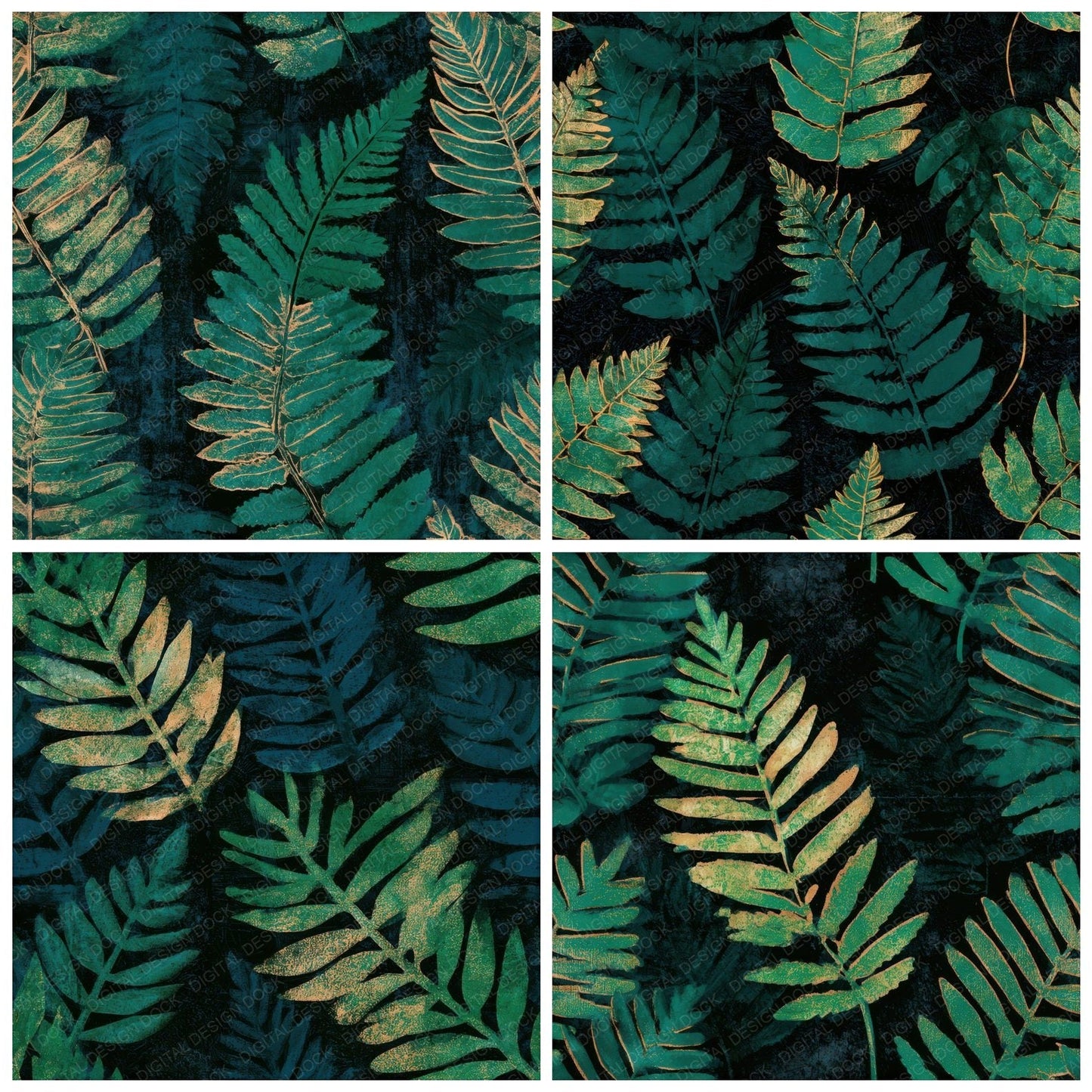 Woodblock Fern Emerald Chartreuse Seamless Digital Paper Pack (DDD013562)