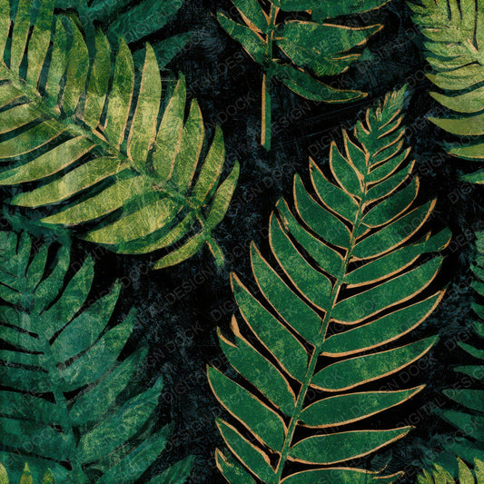 Woodblock Fern Emerald Chartreuse Seamless Digital Paper Pack (DDD013562)