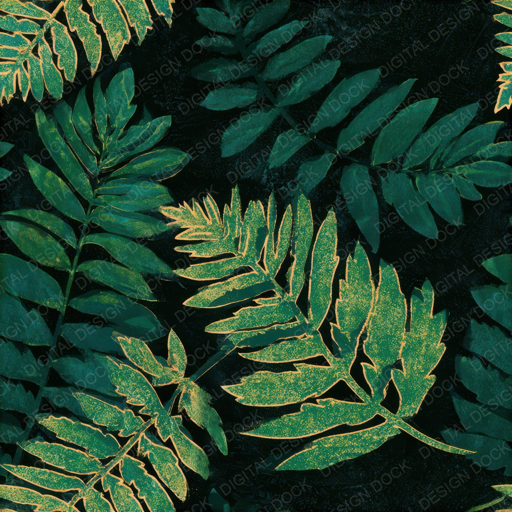 Woodblock Fern Emerald Chartreuse Seamless Digital Paper Pack (DDD013562)