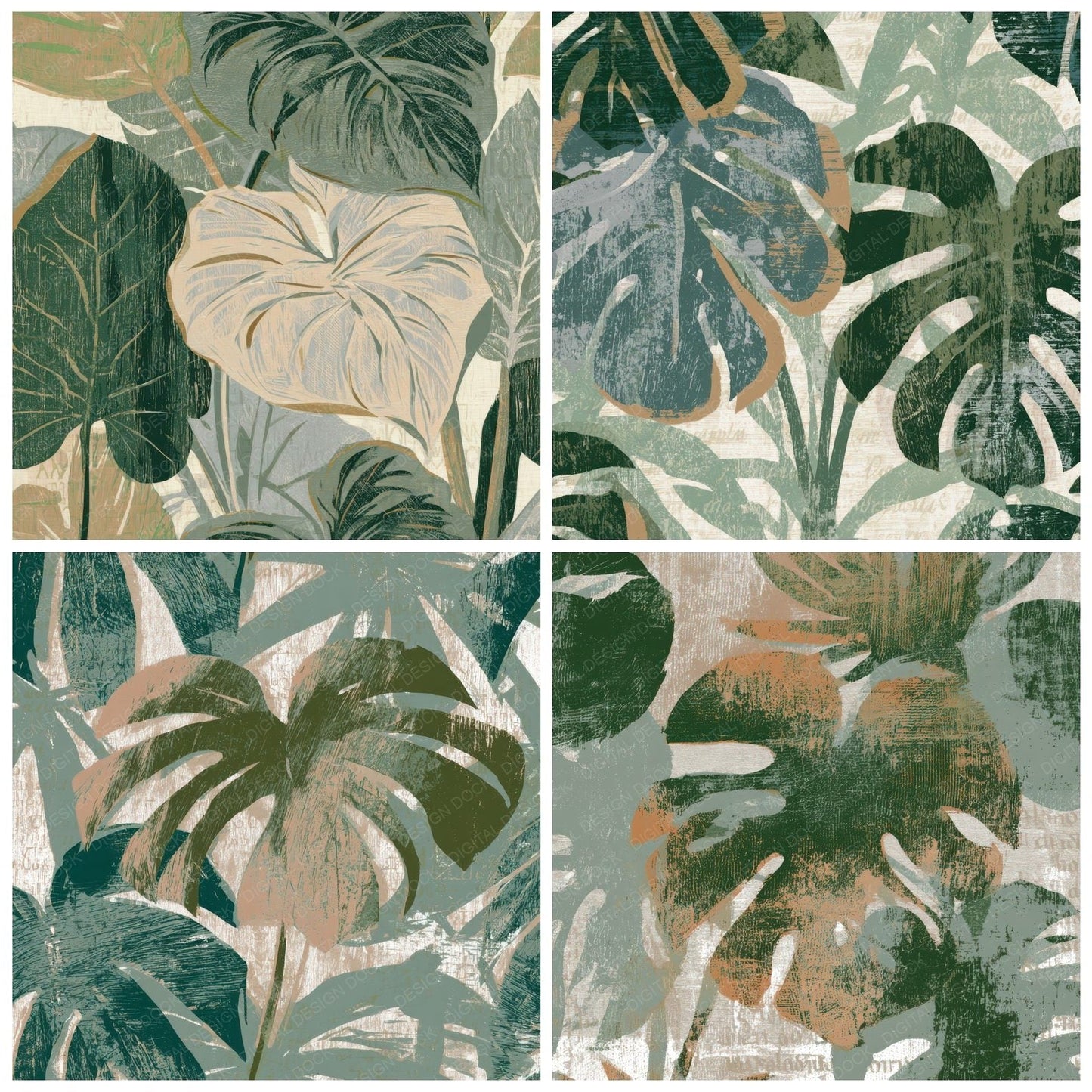 Woodcut Philodendron Eucalyptus Moss Digital Paper Pack (DDD013564)